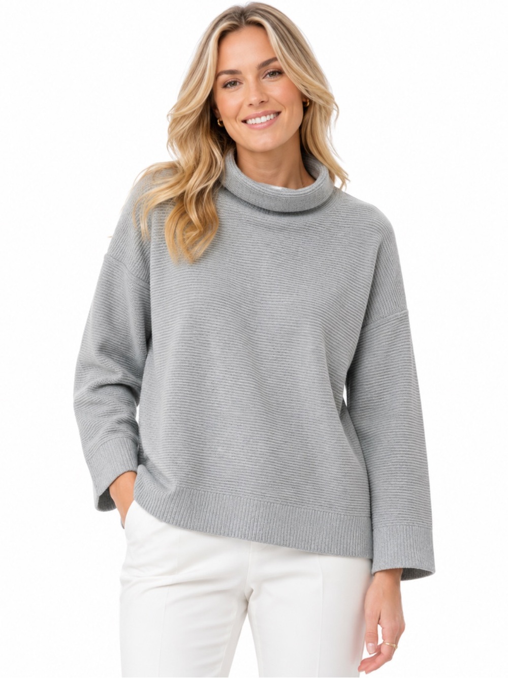 Chelsea & Theodore Blue Mock Neck Textured Knit Sweater - Size L
